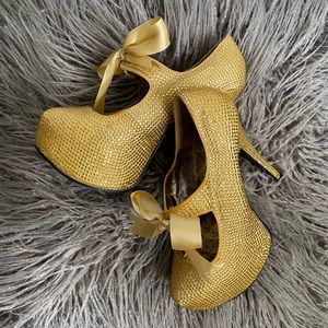 Gold Bordello Rhinestone Pumps